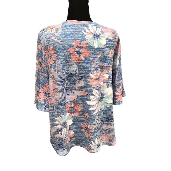 westbound Blue Pink White Large Floral Print Short Sleeve Top Size Large - Picture 4 of 9